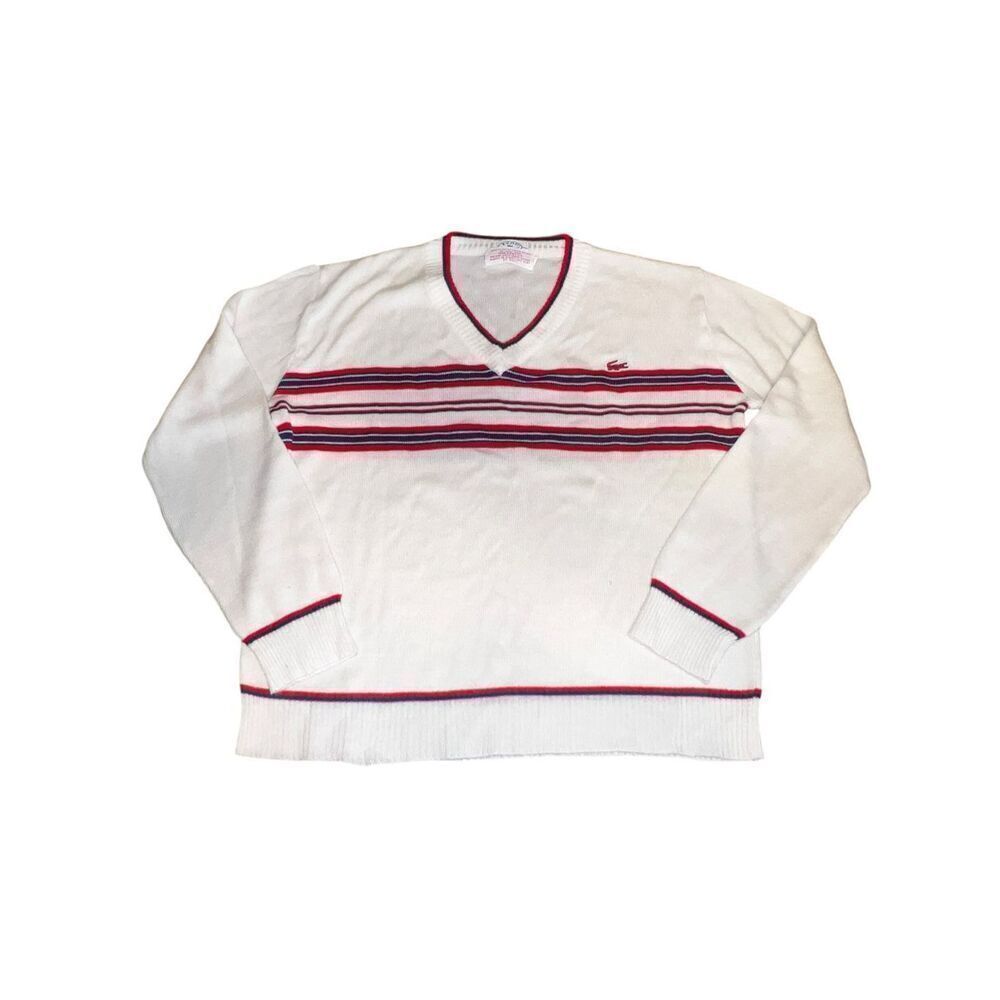 Lacoste Izod vintage XL (20) white blue red striped pullover sweater Hong Kong
